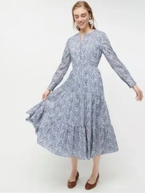 J. Crew Dresses & Skirts - J Crew x Liberty Long Tiered Dress Liberty® June's Meadow Ditzy Floral Midi 2